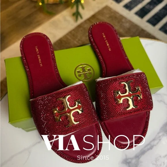 Tory Burch‎ Everly Rhinestone Slides, Red, HOLIDAY EDITION - Picture 10 of 10